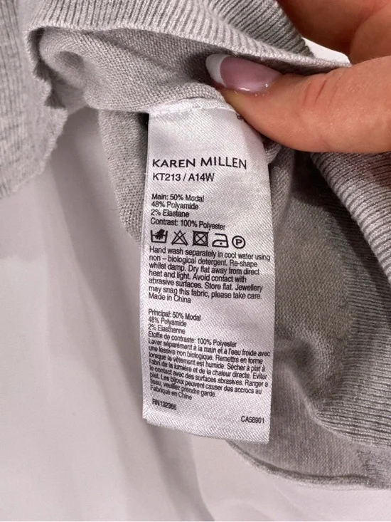 Karen Millen Grey Ribbed Crew Neck Top - Picture 6 of 9